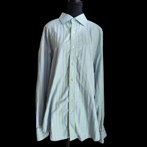 Robert Graham Lime and Sky Blue Striped Shirt Size 2XL